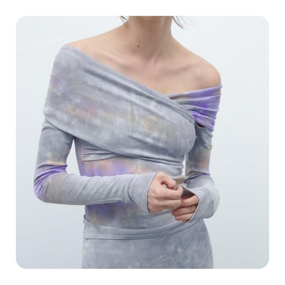 β
NWT Zara Tie Dye Draped Knit Top - Gray/Lavender β
- Picture 6 of 16